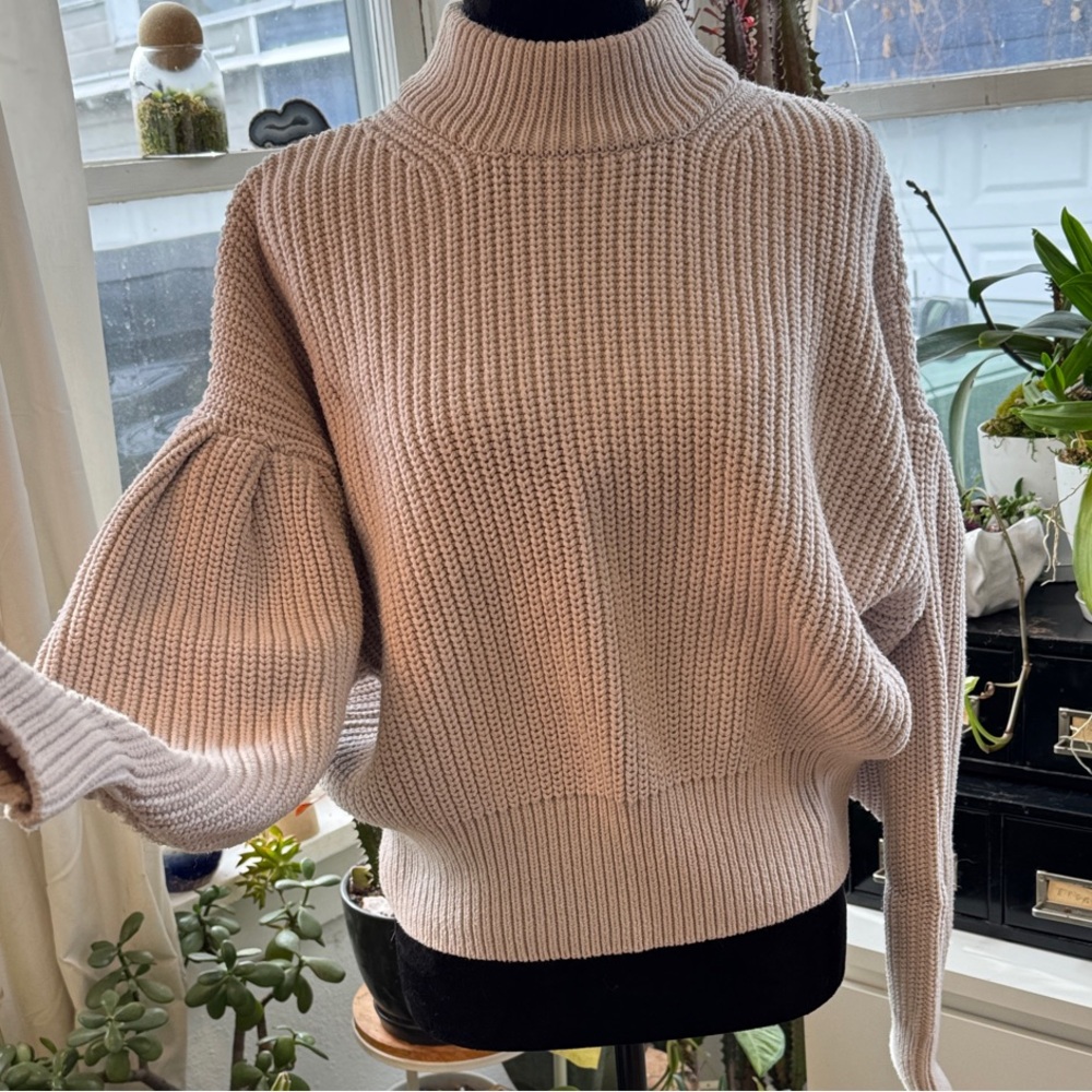 H&M Taupe Ribbed Turtleneck Sweater